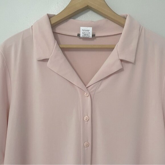 New Kim & Co Pink Brazil Knit Stretch Short Sleeve Button Up Top Size XL bin 4C - Picture 4 of 4
